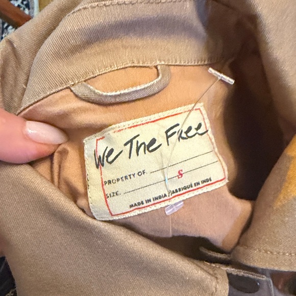 Free People S Charm Me Chore Jacket Tan Denim Embroidered Doodles Birds - Picture 12 of 12